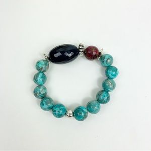 Howlite, Ruby in Zoisite, Dyed Jade Bead Stretch Bracelet